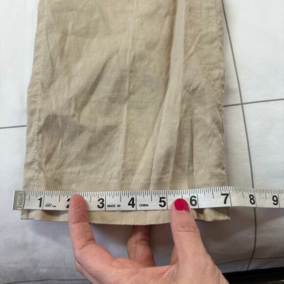 Theory Basic Pull On Pants Womens 12 Khaki Organic Crunch Wash Linen Crop Ankle - Picture 12 of 12